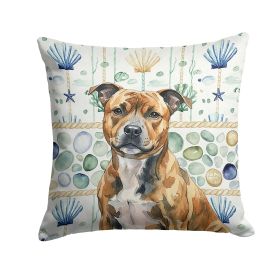 Brindle Staffordshire Bull Terrier Coastal Sea Glass Throw Pillow Decorative Indoor Outdoor Accent Cushion for Couch, Bed or Patio, 18Hx18W