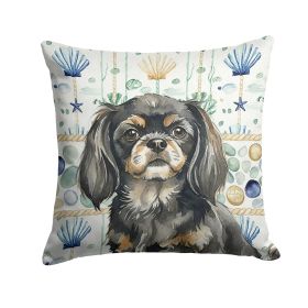 Black and Tan Tibetan Spaniel Coastal Sea Glass Throw Pillow Decorative Indoor Outdoor Accent Cushion for Couch, Bed or Patio, 18Hx18W