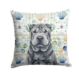 Black Shar Pei Coastal Sea Glass Throw Pillow Decorative Indoor Outdoor Accent Cushion for Couch, Bed or Patio, 18Hx18W