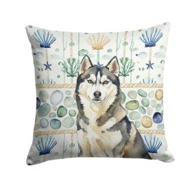 Agouti Siberian Husky Coastal Sea Glass Throw Pillow Decorative Indoor Outdoor Accent Cushion for Couch, Bed or Patio, 18Hx18W