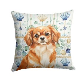 Red Tibetan Spaniel Coastal Sea Glass Throw Pillow Decorative Indoor Outdoor Accent Cushion for Couch, Bed or Patio, 18Hx18W