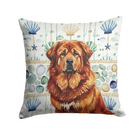 Red Gold Tibetan Mastiff Coastal Sea Glass Throw Pillow Decorative Indoor Outdoor Accent Cushion for Couch, Bed or Patio, 18Hx18W