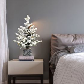 2FT Flocked Christmas Tree with Pot Base, 30 Warm White LED Lights, 189 Tips