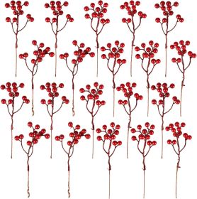 20 Pack 7 Inch Artificial Red Berry Picks for Christmas Tree Burgundy Red Berries Stems Holly Berry Branches Ornaments Wreath Crafts Wedding Holi