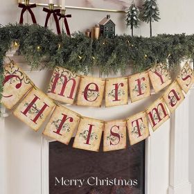 Christmas Decorations - Vintage Merry Christmas Banner - Retro Nostalgic Traditional Old Fashioned Victorian Xmas Holiday Clearance Decor for Ind