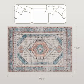 5x7 Area Rug, Vintage Machine Washable Rug, Non-Slip Floor Carpet For Living Room, Bedroom, Dining Room, Brown And Blue (Option: Brown and Blue)