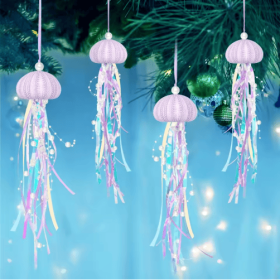 4 PCS Sea Urchin Hanging Ornaments For Christmas Tree Coastal Natural Sea Urchin Crafts With Rope (Color: Purple)