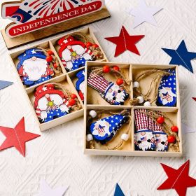 1 Box; Wooden Box Pendant For Independence Day; Independence Day Ornaments; Holiday Accessory; Party Supplies; Room Decor; Independence Day Decor (Color: Independence Day 4-grid Wooden Box Pointed Hat)