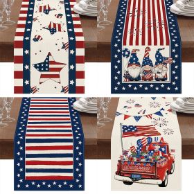 1PC Rectangle Linen Blend Striped Table Runners; Encryption Linen Home Decoration Independence Day Atmosphere Waterproof Table Runner; 72"*13"; P (Color: 3, size: 33*183cm)