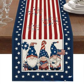 1PC Rectangle Linen Blend Striped Table Runners; Encryption Linen Home Decoration Independence Day Atmosphere Waterproof Table Runner; 72"*13"; P (Color: 1, size: 33*183cm)